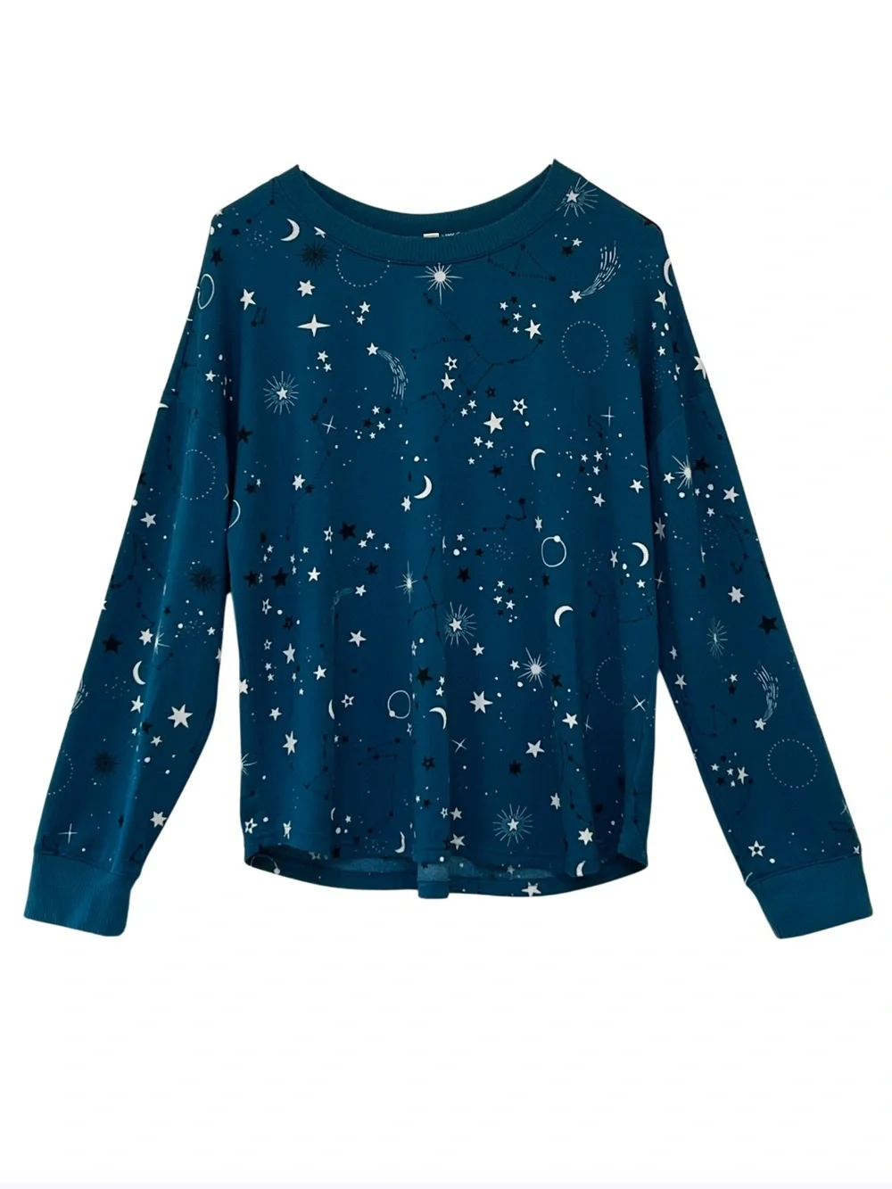 Joyspun Celestial Stars & Moon Brushed Hacci Pajama Set XL Astro Teal Blue